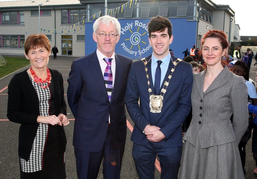 Holy Rosary Primary School Official Opening: Pictured: Kathleen McKiernan, Max Cannon [Principal], Fintan Warfield [Mayor of South Dublin], Ms Keane
