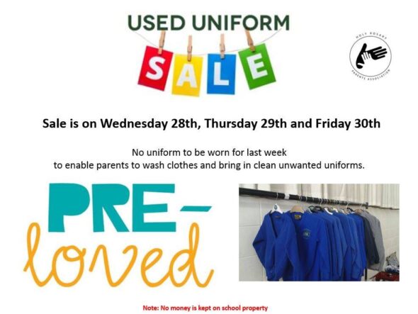 Holy Rosary Primary School uniform sale Wednesday 28th June Friday 30th June